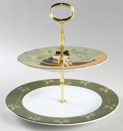 Cat Collection 6 5/8"-10"  2 Tiered Serving Tray (Dp, Sp) HC