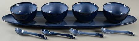 Nova Blue (9 Piece) Condiment Set (4 Bowls, 4 Spoons & Tray)