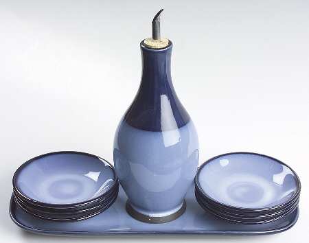Nova Blue 9-Piece Dipping Set, Oil w/Drizzle, 6 Bowls & Tray