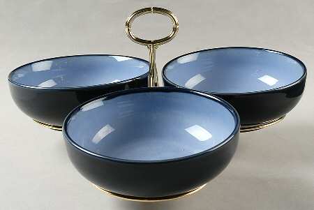 Nova Blue 7" x 12" 3-Part Relish & Metal Stand (CERC) HC