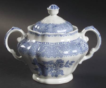 Blue Camilla (Scalloped, New Black Backstamp) Sugar Bowl & Lid