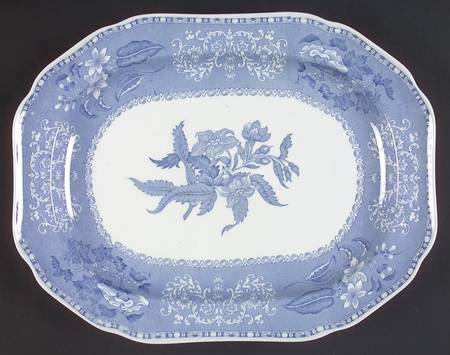 Blue Camilla (Scalloped, New Black Backstamp) 14" Oval Serving Platter