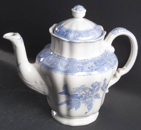 Blue Camilla (Scalloped, New Black Backstamp) Coffee Pot & Lid