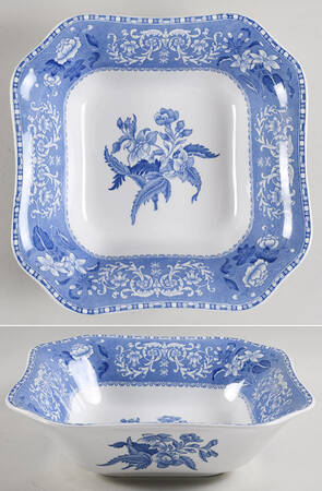 Blue Camilla (Scalloped, New Black Backstamp) Square Salad Serving Bowl