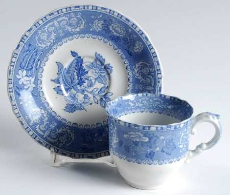 Blue Camilla (Scalloped, New Black Backstamp) Flat Demitasse Cup & Saucer Set