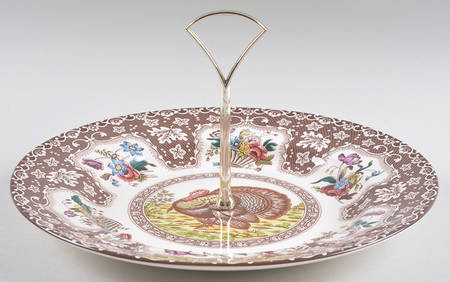 Thanksgiving Brown, Multicolor (No Trim) Round Serving Plate with Handle (DP)