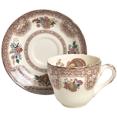 Thanksgiving Brown, Multicolor (No Trim) Flat Cup & Saucer Set