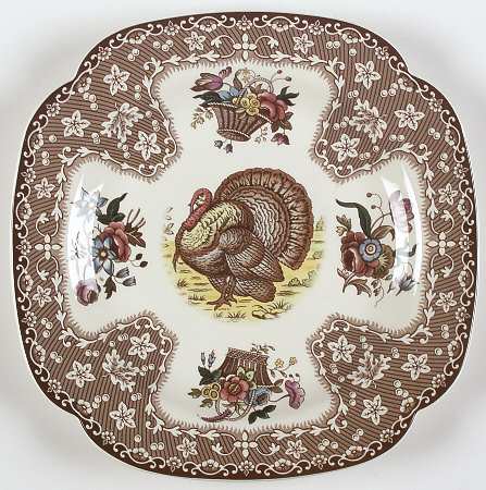 Thanksgiving Brown, Multicolor (No Trim) Square Dessert Plate