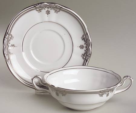 Stafford Platinum Flat Cream Soup Bowl & Saucer Set