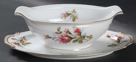 Moss Rose Gravy Boat with Attached Underplate