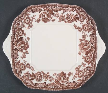 Delamere Brown Square Handled Cake Plate