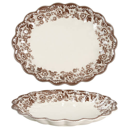 Delamere Brown Large Oval Fluted Dish
