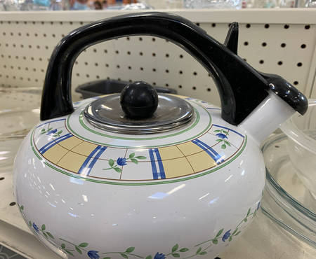 Gingham Blue Metal Kettle & Lid