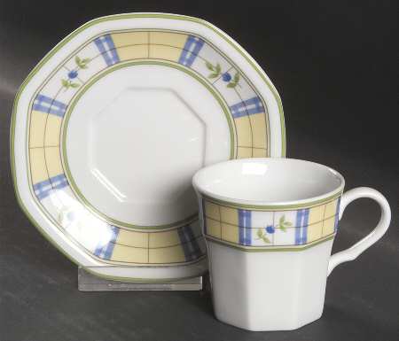 Gingham Blue Flat Demitasse Cup & Saucer Set