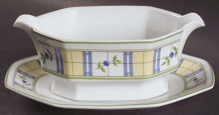 Gingham Blue Gravy Boat & Underplate/Relish