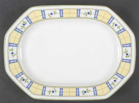 Gingham Blue 14" Oval Serving Platter