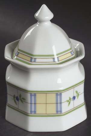 Gingham Blue Sugar Bowl & Lid