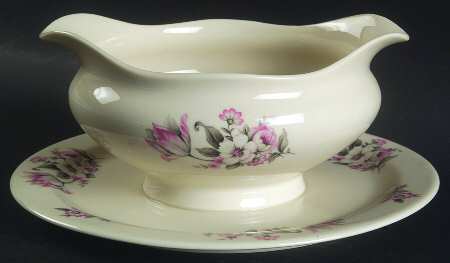 Moss Rose Gravy Boat with Attached Underplate