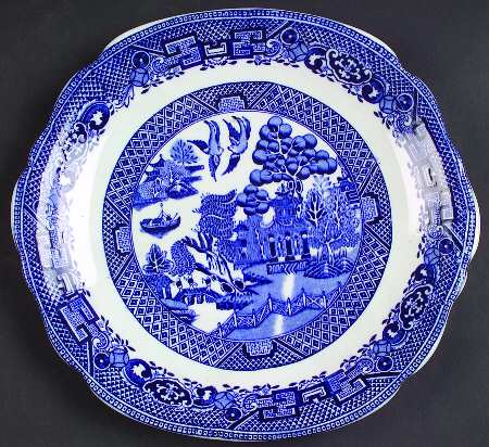 Willow Blue (Scallop, No Trim) Square Handled Cake Plate