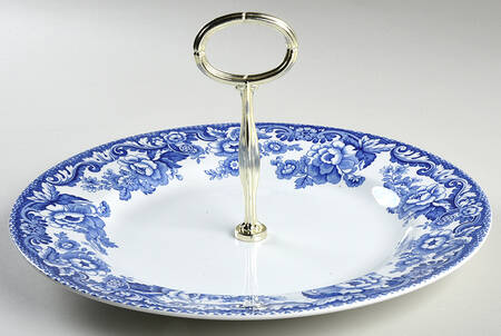 Delamere Blue Round Serving Plate with Center Handle (Dp) Hc