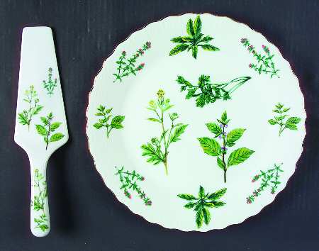 Herbs De Provence (Gold Trim) Cake Plate and Server (Boxed Set)