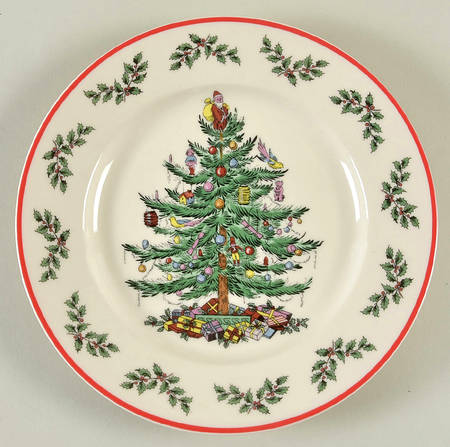 Christmas Tree Red Trim Salad Plate