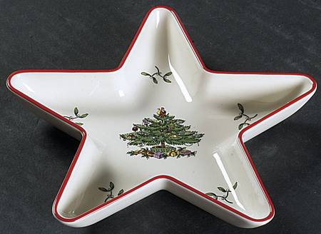 Christmas Tree Red Trim Star Shaped Dish