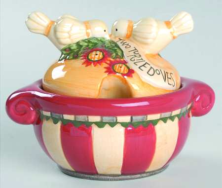 Twelve Days of Christmas (Cream Back) Figural Sugar Bowl & Lid