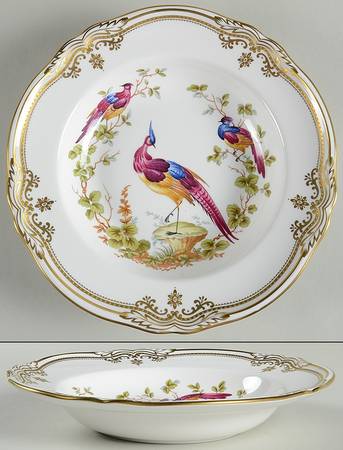 Chelsea Bird (Raised Gold Dots) Large Rim Soup Bowl