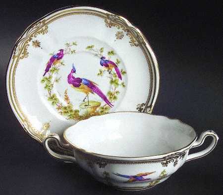 Chelsea Bird (Raised Gold Dots) Flat Cream Soup Bowl & Saucer Set