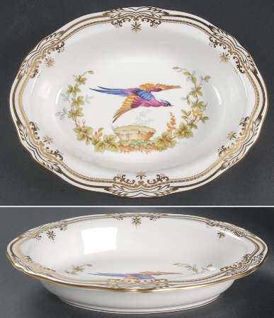 Chelsea Bird (Raised Gold Dots) 9" Oval Vegetable Bowl
