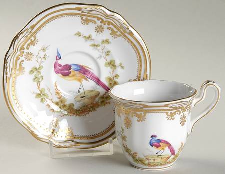 Chelsea Bird (Raised Gold Dots) Flat Demitasse Cup & Saucer Set