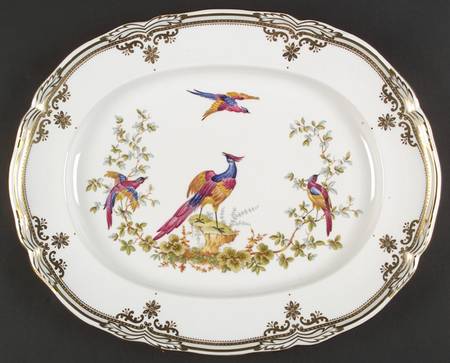 Chelsea Bird (Raised Gold Dots) 14" Oval Serving Platter