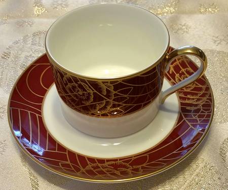 Cloisonne Rose Ruby Flat Cup & Saucer Set