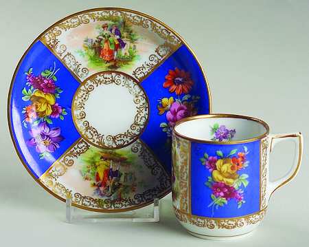 Royal Dresdner Art Blue (Panels) Flat Demitasse Cup & Saucer Set