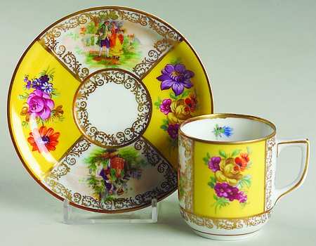 Royal Dresdner Art Yellow (Panels) Flat Demitasse Cup & Saucer Set