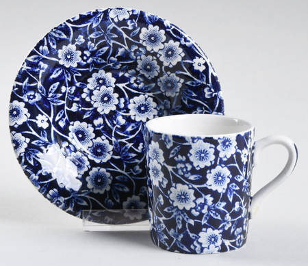 Calico Blue (Black Staffordshire Stamp) Flat Demitasse Cup & Saucer Set