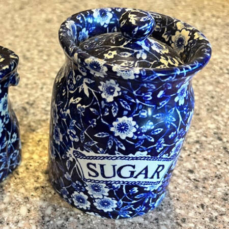 Calico Blue (Black Staffordshire Stamp) Sugar Canister & Lid
