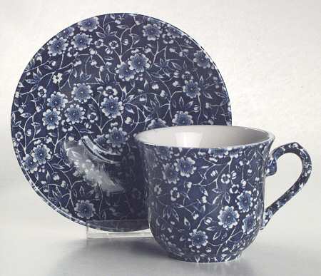 Calico Blue (Black Staffordshire Stamp) Flat Cup & Saucer Set