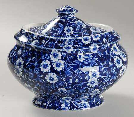 Calico Blue (Black Staffordshire Stamp) Sugar Bowl & Lid
