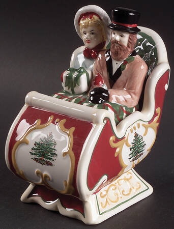 Christmas Tree Sleigh Figural Sugar Bowl & Lid