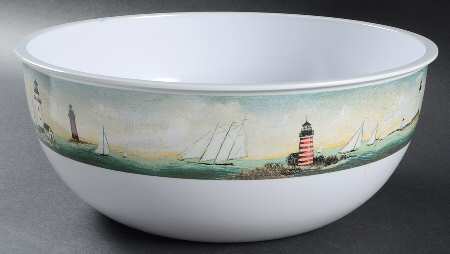 By The Sea (Made In China, Handpaint) 12" Large Plastic Salad Serving Bowl