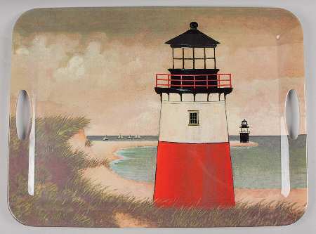 By The Sea (Made In China, Handpaint) 19" Plastic Serving Tray