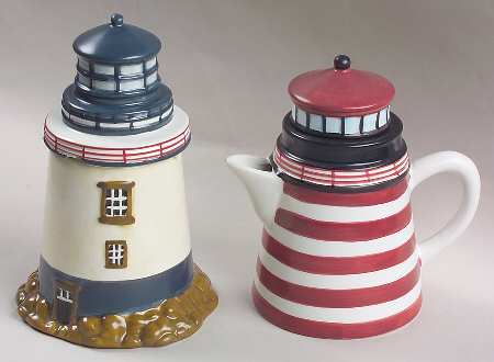 By The Sea (Made In China, Handpaint) Figural Creamer& Lid & Sugar Set
