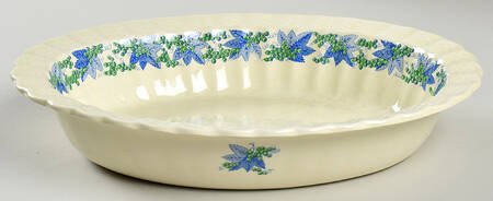 Valencia Blue Green (Cream Background) 11" Oval Vegetable Bowl