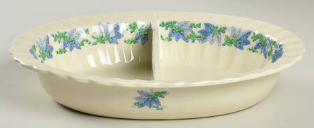 Valencia Blue Green (Cream Background) 10" Oval Divided Vegetable Bowl