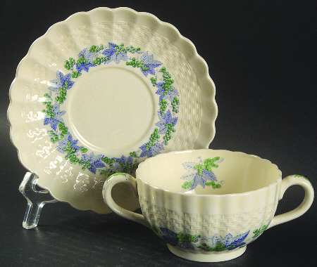 Valencia Blue Green (Cream Background) Footed Bouillon Cup & Saucer
