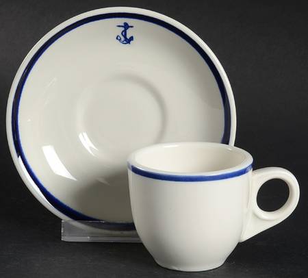 US Navy Mess (Wardroom Officer) Flat Demitasse Cup & Saucer Set