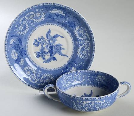Camilla Blue (Earthenware, Smooth) Footed Cream Soup Bowl & Saucer Set