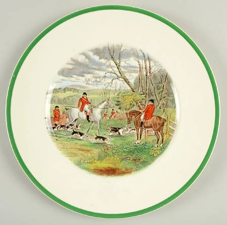 Herring Hunt (Smooth, Green Trim) Large Dinner Plate